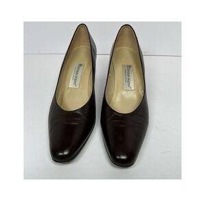 Etienne Aigner Taylor Shoes Womens 9 M Pump Brown Leather Slip On Block Heels